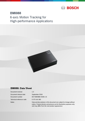 BMI088 Datasheet PDF Bosch Sensortec GmbH