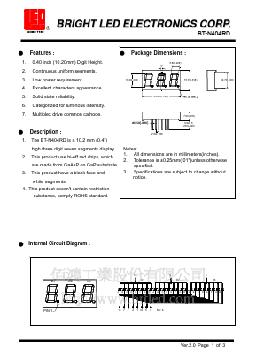 BT-N404RD Datasheet PDF BRIGHT LED ELECTRONICS CORP
