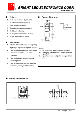 BS-A286RD-B Datasheet PDF BRIGHT LED ELECTRONICS CORP