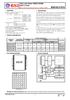 BS616LV1010AIG70 Datasheet PDF Brilliance Semiconductor
