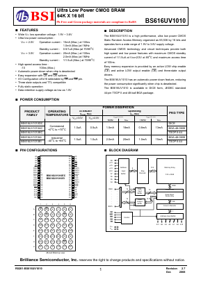 BS616UV1010ECP10 Datasheet PDF Brilliance Semiconductor
