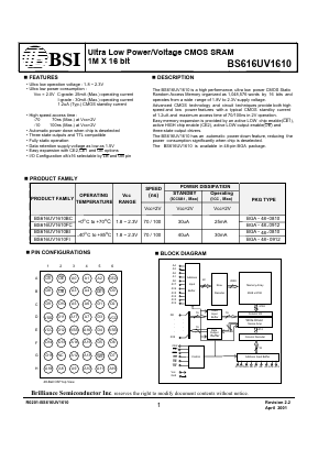 BS616UV1610FC Datasheet PDF Brilliance Semiconductor