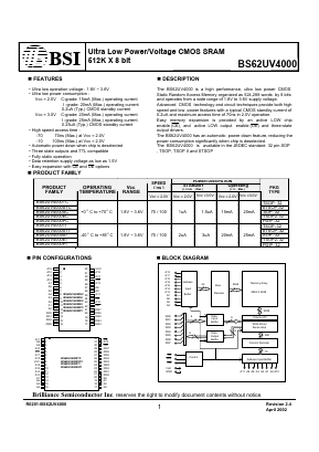 BS62UV4000PC-10 Datasheet PDF Brilliance Semiconductor