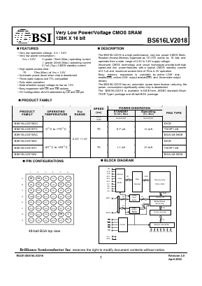 BS616LV2018 Datasheet PDF Brilliance Semiconductor