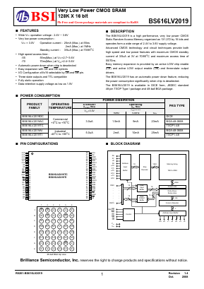 BS616LV2019TIG70 Datasheet PDF Brilliance Semiconductor