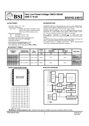 BS616LV4015AC Datasheet PDF Brilliance Semiconductor