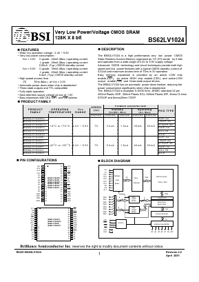 BS62LV1024JC-70 Datasheet PDF Brilliance Semiconductor
