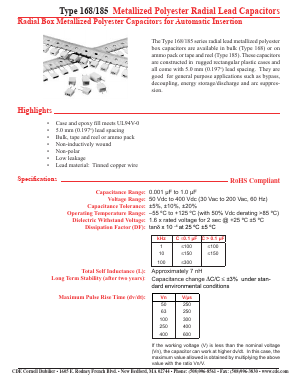 168153K100A-F Datasheet PDF Cornell Dubilier Electronics