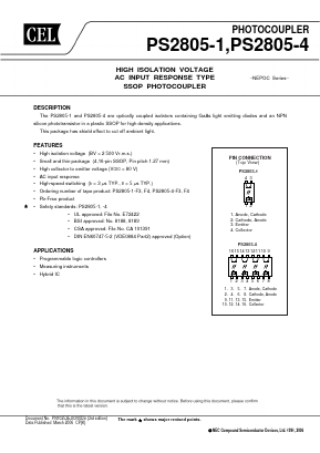 PS2805-1 Datasheet PDF California Eastern Laboratories.