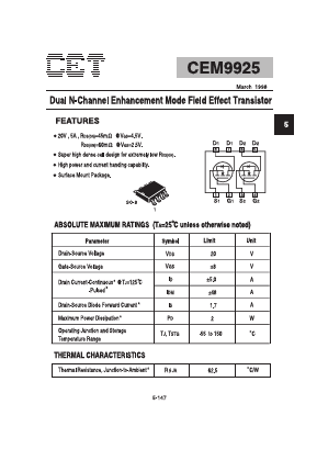 CEM9925 Datasheet PDF Chino-Excel Technology