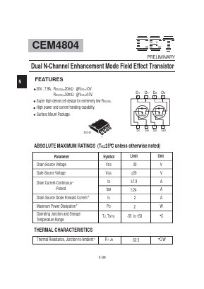CEM4804 Datasheet PDF Chino-Excel Technology
