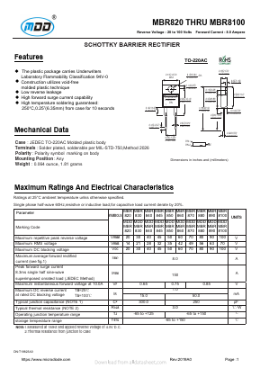 MBR820 Datasheet PDF Jiangsu Yutai Electronics Co., Ltd