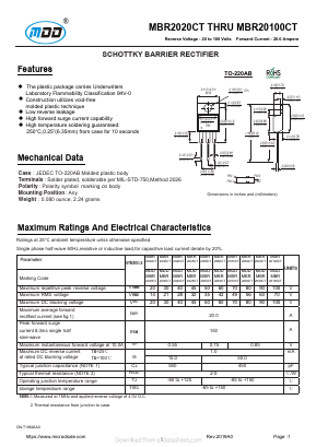 MBR2070CT Datasheet PDF Jiangsu Yutai Electronics Co., Ltd