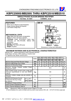MB2510 Datasheet PDF CHONGQING PINGYANG ELECTRONICS CO.,LTD