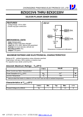 BZX2C82V Datasheet PDF CHONGQING PINGYANG ELECTRONICS CO.,LTD