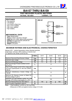 BA157 Datasheet PDF CHONGQING PINGYANG ELECTRONICS CO.,LTD