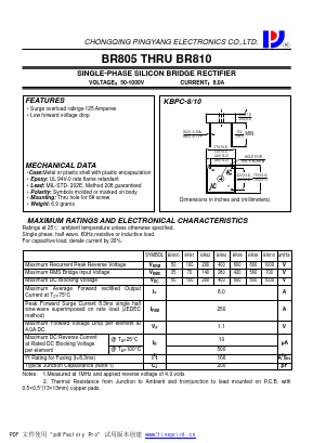 BR805 Datasheet PDF CHONGQING PINGYANG ELECTRONICS CO.,LTD