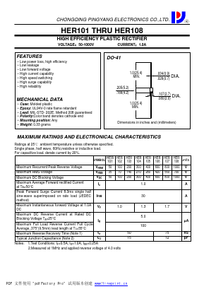 HER107 Datasheet PDF CHONGQING PINGYANG ELECTRONICS CO.,LTD