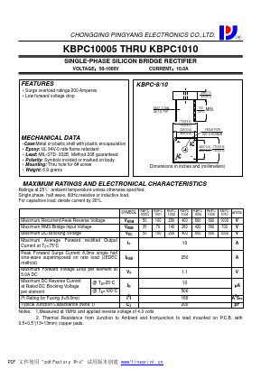 KBPC1004 Datasheet PDF CHONGQING PINGYANG ELECTRONICS CO.,LTD
