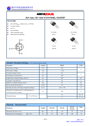 40N10F Datasheet PDF CHONGQING PINGYANG ELECTRONICS CO.,LTD