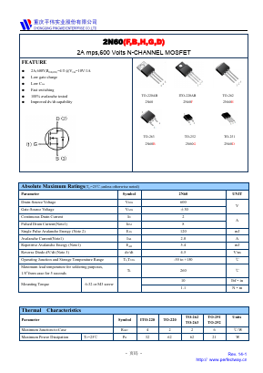 2N60D Datasheet PDF CHONGQING PINGYANG ELECTRONICS CO.,LTD