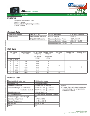 J112K1AS5VDC Datasheet PDF CIT Relay and Switch