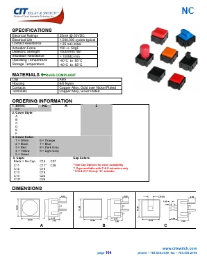 NCA4 Datasheet PDF CIT Relay and Switch