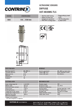 UST-M30MS-TLS Datasheet PDF Contrinex AG Industrial Electronics