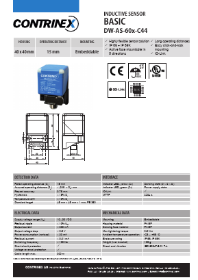 DW-AS-60X-C44 Datasheet PDF Contrinex AG Industrial Electronics