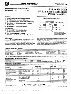 CMM0336-AK-00TT Datasheet PDF Celeritek, Inc.