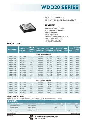 WDD20-12S3 Datasheet PDF CHINFA ELECTRONICS