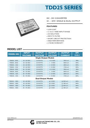 TDD25-03S2 Datasheet PDF CHINFA ELECTRONICS