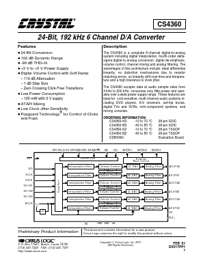CS4360-BS Datasheet PDF Cirrus Logic