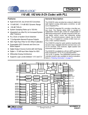CS42418-DQZR Datasheet PDF Cirrus Logic