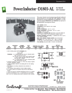 D1803 Datasheet PDF Coilcraft Inc