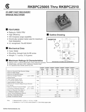 RKBPC2508 Datasheet PDF Collmer Semiconductor