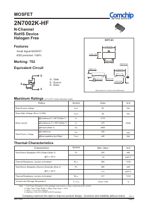 2N7002K-HF Datasheet PDF ComChip