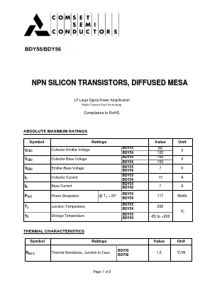 BDY56 Datasheet PDF Comset Semiconductors