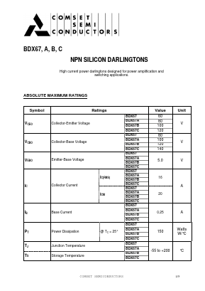 BDX67 Datasheet PDF Comset Semiconductors