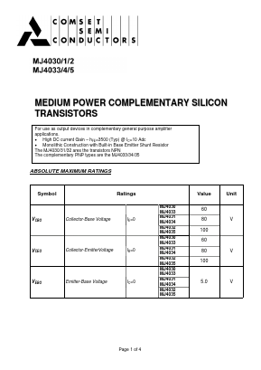 MJ4030 Datasheet PDF Comset Semiconductors