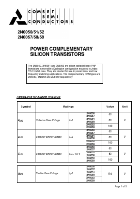 2N6057 Datasheet PDF Comset Semiconductors