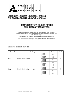 BDX33A Datasheet PDF Comset Semiconductors