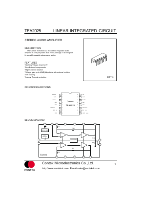 TEA2025 Datasheet PDF Contek Microelectronics