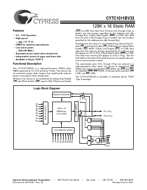 CY7C1011BV33-15ZC Datasheet PDF Cypress Semiconductor