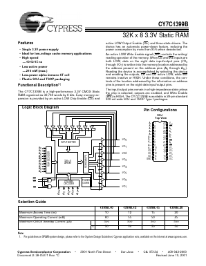 CY7C1399B-15ZI Datasheet PDF Cypress Semiconductor
