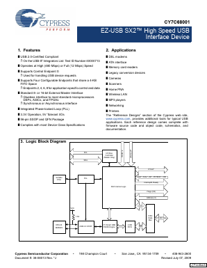 CY7C68001-56LFC Datasheet PDF Cypress Semiconductor