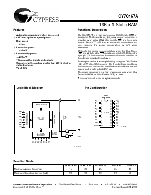 CY7C167A-20VC Datasheet PDF Cypress Semiconductor