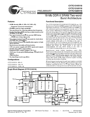 CY7C1320V18 Datasheet PDF Cypress Semiconductor