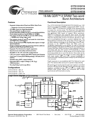 CY7C1312V18-167BZC Datasheet PDF Cypress Semiconductor