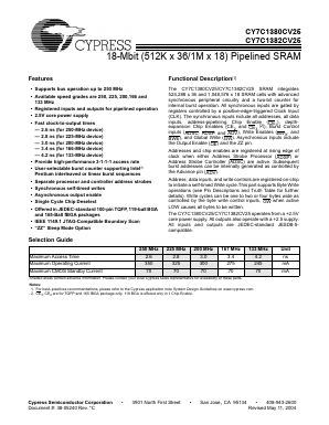 CY7C1380CV25-167AI Datasheet PDF Cypress Semiconductor